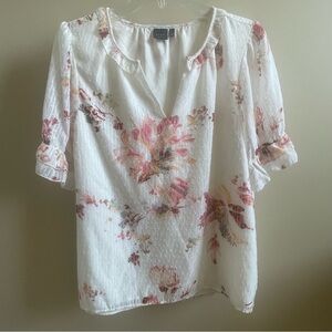 Women’s Kaari Blue Short-Sleeve Floral Blouse, Size L